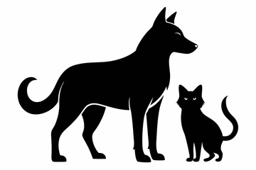 dog with a cat silhouette, cat and dog vector 
