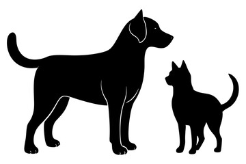dog with a cat silhouette, cat and dog vector 
