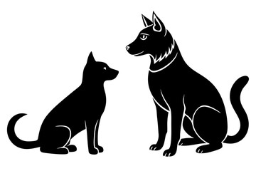 dog with a cat silhouette, cat and dog vector 
