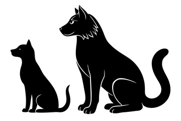 dog with a cat silhouette, cat and dog vector 
