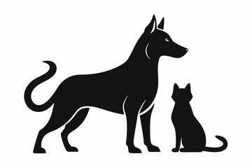 dog with a cat silhouette, cat and dog vector 

