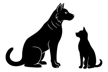 dog with a cat silhouette, cat and dog vector 
