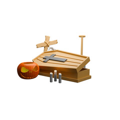 a 3D icon render coffin halloween