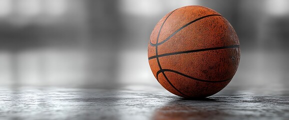 Fototapeta premium Close-up of a basketball on a grey concrete surface.