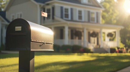 Black Mailbox in Front of a White House