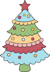 Whimsical layered Christmas tree with colorful ornaments and star