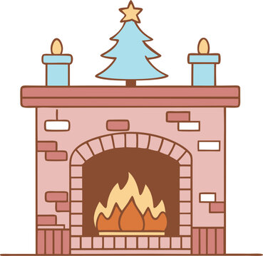 christmas fireplace cartoon style clip art preview