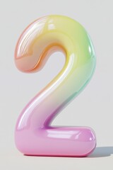 A playful 3D front view of the number 2 with smooth rounded edges and bright pastel colors, evoking fun and learning, making it ideal for childrens educational tools.