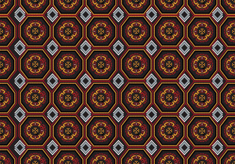 Octagon damask seamless pattern.  Design for textile, fabric, clothing, wallpaper, wrapping, cushion art ornament and decoration.