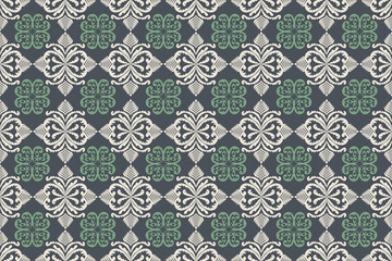 White and green pattern.  Oriental flora damask seamless pattern embroidery, art ornament print.  Design for tile, carpet, cover, wallpaper, wrapping paper, fabric, clothing, bag, and decoration.