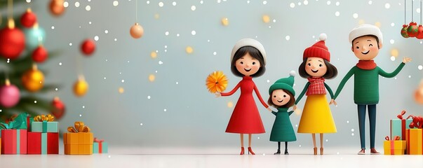 Fototapeta premium Merry Christmas 2025, traditional festive customs with cozy family gathering, holiday cheer, flat design illustration