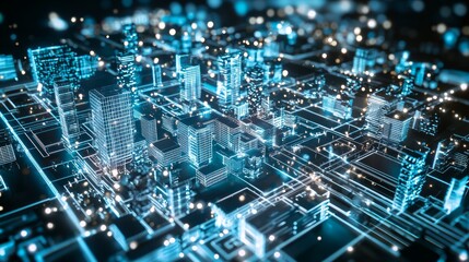 Futuristic Nighttime Urban Landscape with Harmonious Buildings and Vivid Lighting | 3D Rendering Digital Illustration