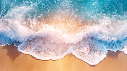 Waves on the Beach as a Background: A serene background featuring gentle waves washing up on a sandy beach, perfect for summer-themed designs.