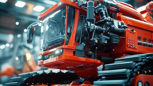 A cute 3D technical drawing of a harvester, showcasing the machine mechanical details with rounded edges and a bright, appealing color palette. The close-up view highlights the technical precision in