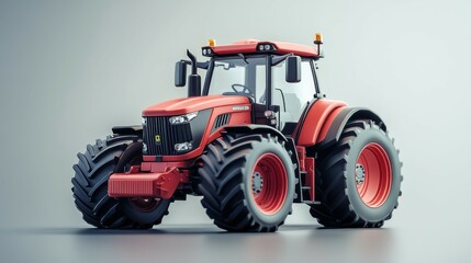 Obraz premium A 3D cute technical drawing of a tractor with attachments, such as plows and seeders, in a simplified, rounded style. The high-definition close-up highlights the machine engineering while keeping a