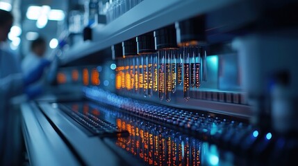Laboratory setting with test tubes and scientific equipment.