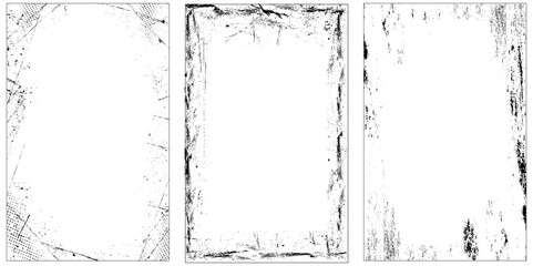 Collection of three black and white grunge frames