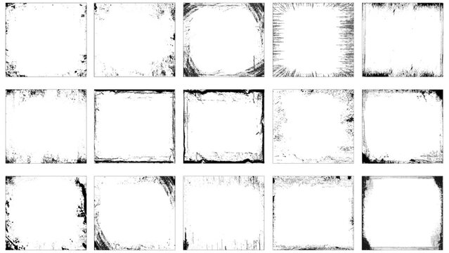 Big collection of square grunge border frame. Vector illustration.