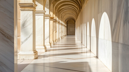 Fototapeta premium Ancient Greek Stoa with Marble Columns and Sunlight