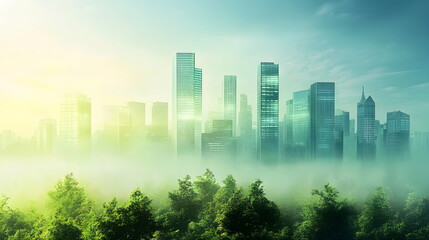 A city skyline powered by green technology reducing energy consumption and contributing to a clean sustainable environment