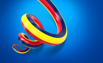 3d Flag Of Chad 3d Shiny Waving Twisted Ribbon Flag On Blue Background 3d Illustration