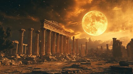 Obraz premium Digital version of ancient ruins, blending futuristic elements with classical architecture