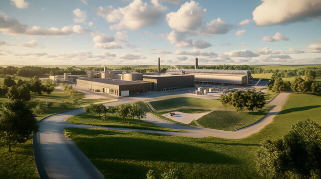 A large-scale energy facility in a rural region working towards achieving net-zero emissions through renewable resources