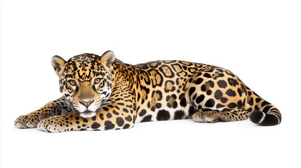 Fototapeta premium Powerful Jaguar Resting on White Background