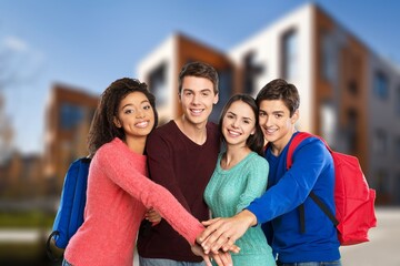 International college student team friends in University