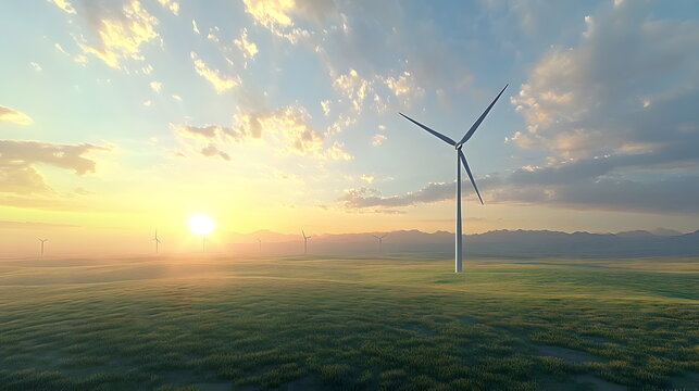 A wind energy facility in a vast open field contributing to green infrastructure and renewable energy transition
