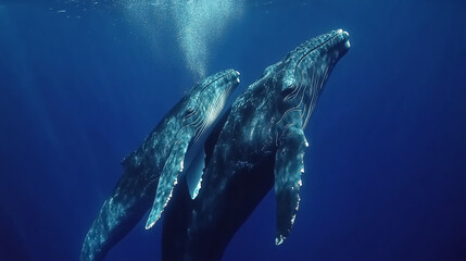 Naklejka premium Whale kiss: Mother and calf in Tonga.