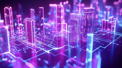 Obraz premium Futuristic Digital Cityscape with Luminous Connective Lines - Hyper Detailed 3D Rendering of Urban Connectivity