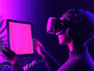 Virtual reality scene of a user building a website in a 3D environment, immersive web development concept, futuristic UIUX