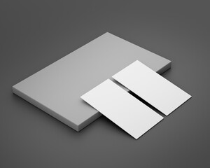 Two Blank White Business Card Mockups Are Placed On Sleek Grey Rectangular Surface 3D Illustration