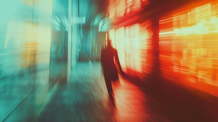 Dynamic business environment with fast-paced changes and abstract concepts, illustrating modern corporate growth and evolving trends.