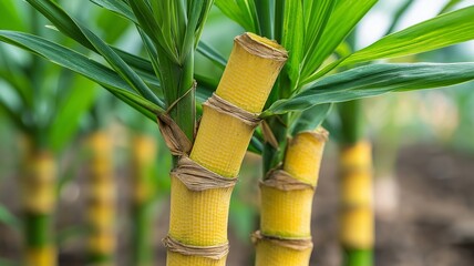 Fototapeta premium Sugar cane plantation with stalks of sugar cane.