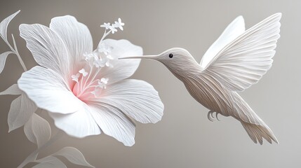 Obraz premium Delicate layered paper cut hummingbird hovering near a flower, capturing depth and lightness, paper cut hummingbird, layered wildlife decor