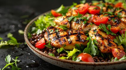 Softly lit plate featuring lean protein sources such as chicken breast, tofu, and lentils on a neutral backdrop