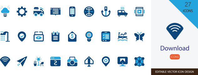 Download solid icon  set . containing interface, document, cloud, download, app, zip, upload and more vector design