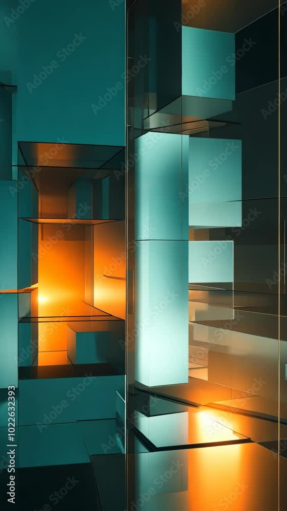 Poster abstract geometric design with teal and orange reflections