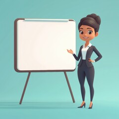 Female Business Professional Presenting on Whiteboard in Office or Classroom Setting