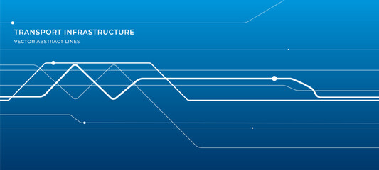 Railway transport. Railroad bridge. Outline abstract infrastructure transport illustration for your project. White lines image on blue background. Vector design art