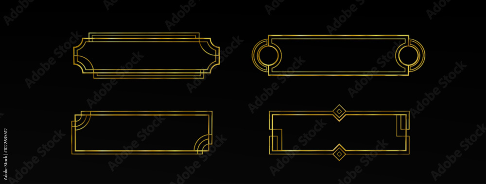 Poster gold ui frame rpg game button. medieval border design for title or banner. fancy royal interface ele