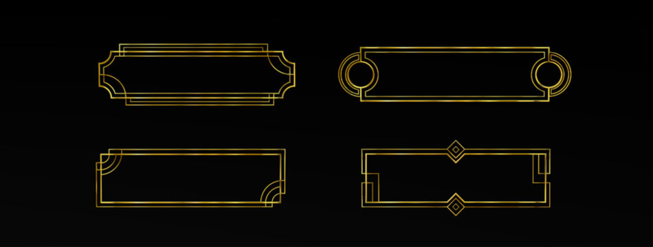 Gold ui frame rpg game button. Medieval border design for title or banner. Fancy royal interface element with ornament decoration. Rectangle shape gui label. Empty vintage art deco boarder isolated