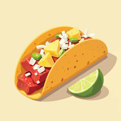 Delicious Mouthwatering Tacos With Tomatoes Toppings Flat Illustration