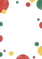 丸のポップなフレーム、水彩、クリスマスカラー、縦向き