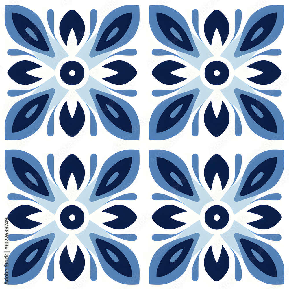 Wall mural vintage blue geometric pattern design with ornamental element. traditional portuguese azulejo motifs