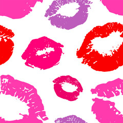 Lips.Imprint lipstick pattern.Woman.Girl.Cosmetics bag.Valentine's day.Love.Grunge texture.Fashion.Beauty.Accessory.Makeup.Face.Glitter.Pink on white background.Style.Beauty .Print packaging.Cover.