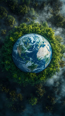 Earth surrounded by trees, showcasing environmental protection and ecological balance