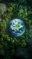 Earth surrounded by trees, showcasing environmental protection and ecological balance